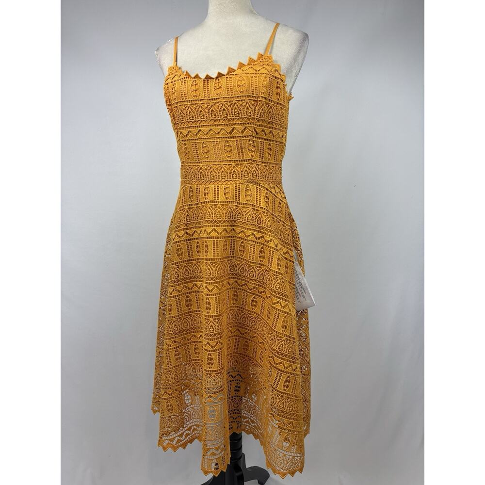 Dress the Population Brenna Midi Cocktail Dress Honey Yellow Gold Size Medium - Picture 14 of 15